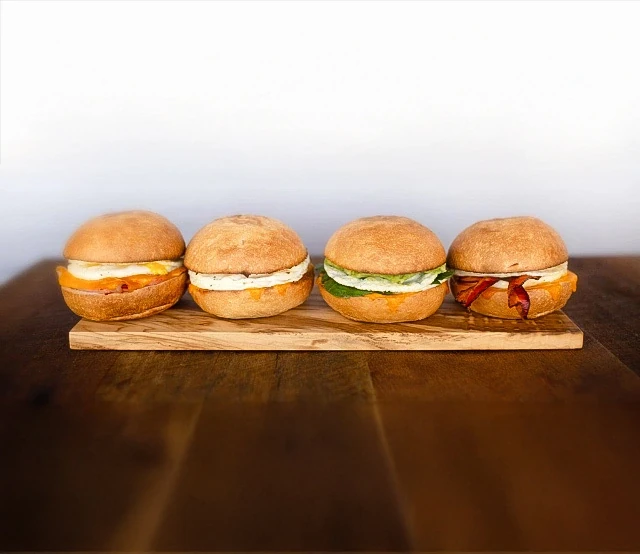 Village Baker breakfast egg sandwiches on fresh-baked rolls